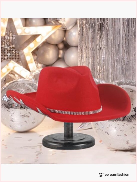 Rhinestone Cowboy Hat Womens Sparkly Wide Brim Cowgirl Hat Glitter Size M-L